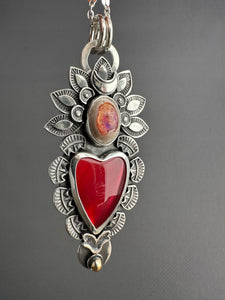 Red Roserita and Opal Sacred Heart Pendant