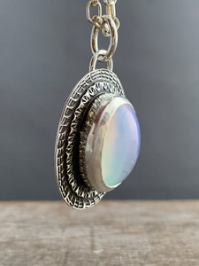 Opalite glass double moon pendant