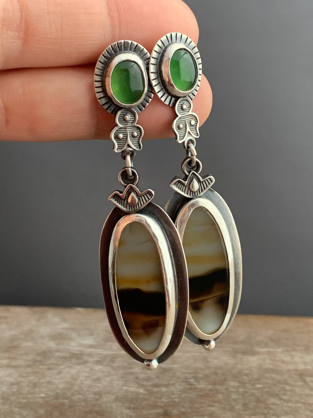 Montana agate and serpentine earrings