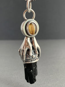 Rutilated quartz and black tourmaline crystal necklace