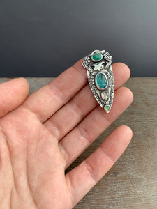 Owl pendant #6 Chrysocolla, Green Kyanite, and Serpentine