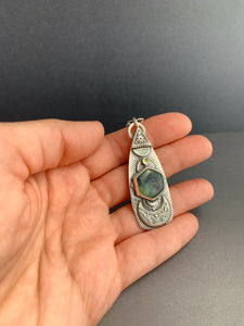 Aegean opal and peridot moon pendant