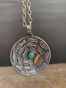 Silver fish parable pendant with Amazonite