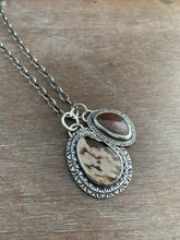 Load image into Gallery viewer, Petrified peanut wood and natural sapphire charm set

