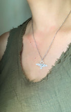 Load image into Gallery viewer, Small labradorite stamped bird pendant
