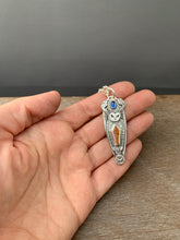 Load image into Gallery viewer, Owl pendant #2 - Orange and blue kyanite
