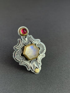 Moonstone and tourmaline ring set in 22k gold