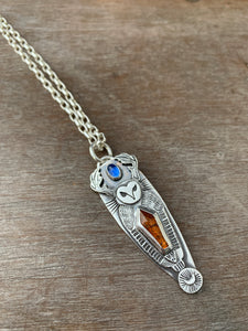 Owl pendant #2 - Orange and blue kyanite