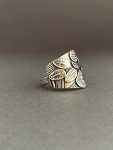 Medium Size 7.5 moon and feathers shield ring