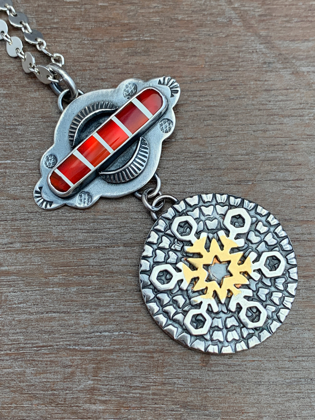 Red and white Candy Cane Snowflake Pendant