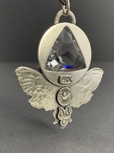 Moth pendant with vintage Swarovski Crystal prism