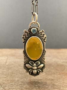 Small honey opal bee pendant