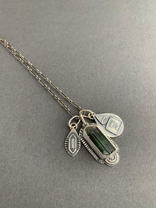 Green tourmaline crystal charm necklace