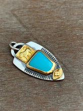 Load image into Gallery viewer, Sleeping Beauty Turquoise Set in 22k Gold with Solid 22k Gold accents.
