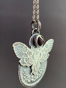 Moth pendant with dark blue vintage Swarovski Crystal