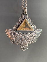 Load image into Gallery viewer, Moth Pendant with Sparkly Triangular Scapolite.
