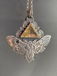 Moth Pendant with Sparkly Triangular Scapolite.