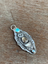 Load image into Gallery viewer, Owl pendant #3- Amazonite, Andalusite, and Blue Topaz
