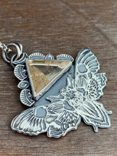 Load image into Gallery viewer, Moth Pendant with Sparkly Triangular Scapolite.
