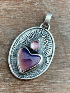 Rare Purple Leland Blue and Spinel Sacred Heart Pendant