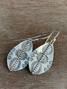 Small stamped silver earrings