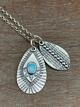 Load image into Gallery viewer, Larimar and Hand Stamped Leaf Charm Set
