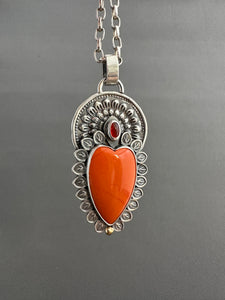 Orange rosarita Sacred Heart pendant