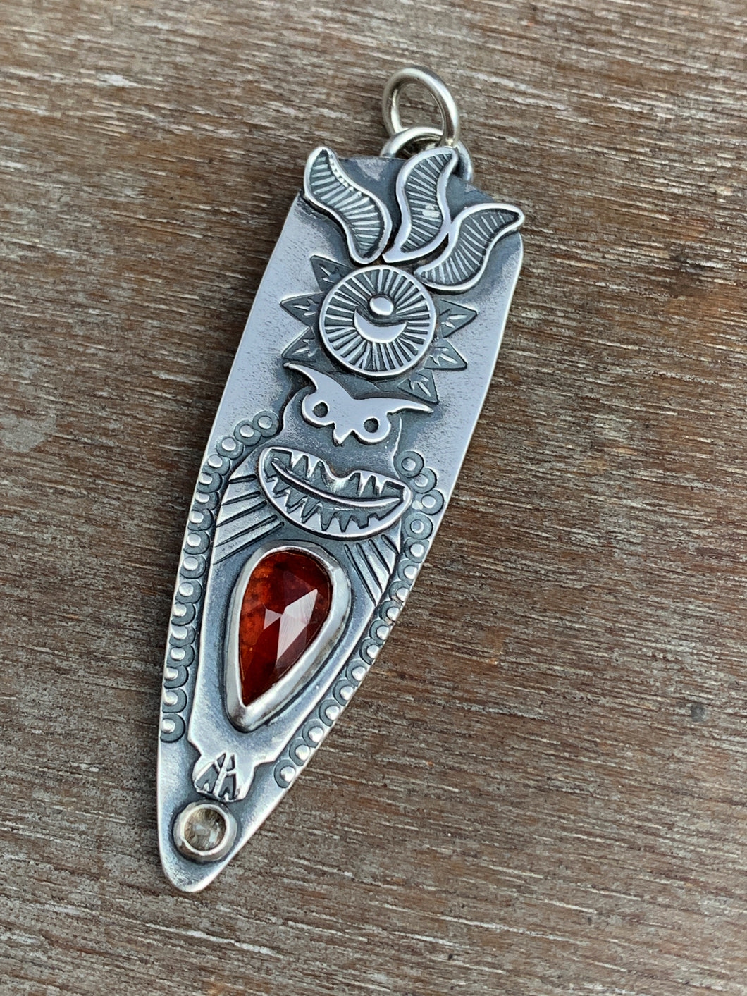 Owl pendant - hessonite garnet and chocolate moonstone