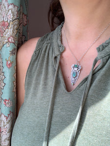 Owl pendant #6 Chrysocolla, Green Kyanite, and Serpentine