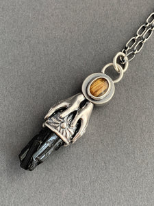 Rutilated quartz and black tourmaline crystal necklace