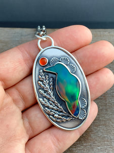 Aura borealis raven necklace