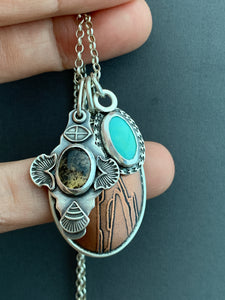 Turquoise and Dendritic Agate with Etched Copper charm