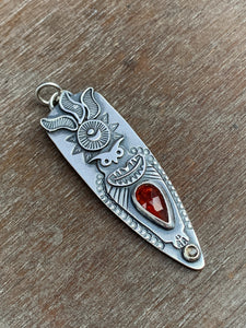 Owl pendant - hessonite garnet and chocolate moonstone