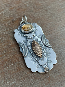 Owl pendant - Dendritic agate and chocolate moonstone