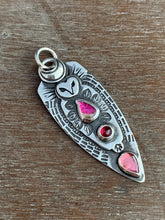Load image into Gallery viewer, Owl pendant #4 Tourmaline, and garnets
