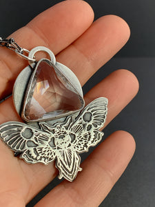 Moth pendant with vintage Swarovski Crystal prism