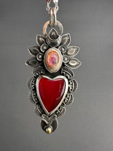 Load image into Gallery viewer, Red Roserita and Opal Sacred Heart Pendant
