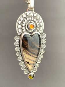 Montana agate Sacred Heart pendant
