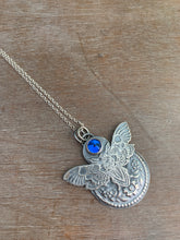 Load image into Gallery viewer, Moth pendant with dark blue vintage Swarovski Crystal
