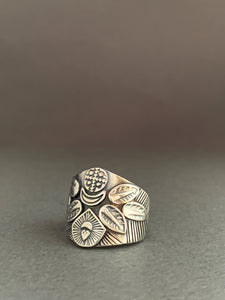 Medium Size 7.5 moon and feathers shield ring