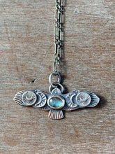 Load image into Gallery viewer, Labradorite stamped owl pendant
