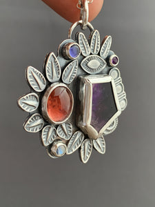Melody Stone and Tourmaline with Iolite, Amethyst, and Moonstone Pendant