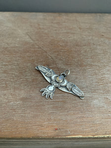 Large labradorite stamped bird pendant