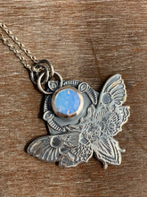 Load image into Gallery viewer, Moth pendant with light blue vintage Swarovski Crystal
