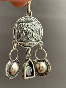 Bird medallion with handmade bells and a tiny moonstone shrine