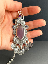 Load image into Gallery viewer, Yttrium fluorite with amethyst and iolite jingle necklace
