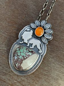 Lion with Lucin Variscite and a fire opal