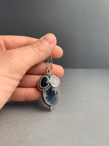 Dendritic Agate charm necklace with a blue sapphire accent charm
