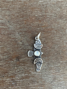 Small moonstone stamped bird pendant