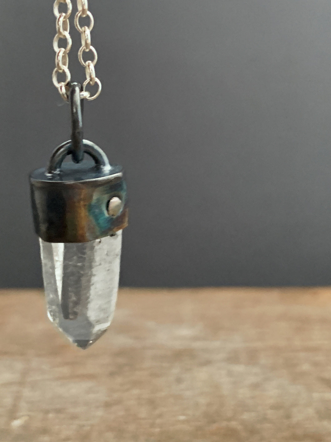 Small Icy Quartz crystal point necklace